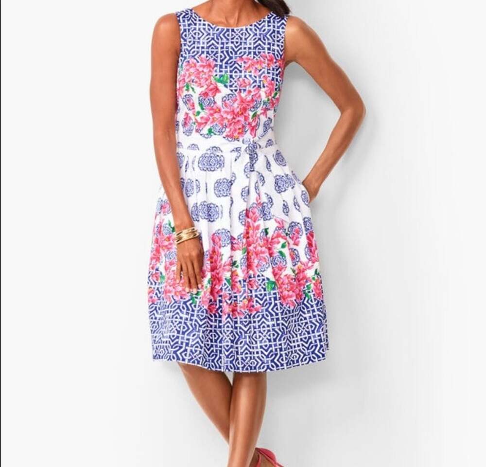 Talbots Mosaic Floral Sateen Fit & Flare Dress Sz 6